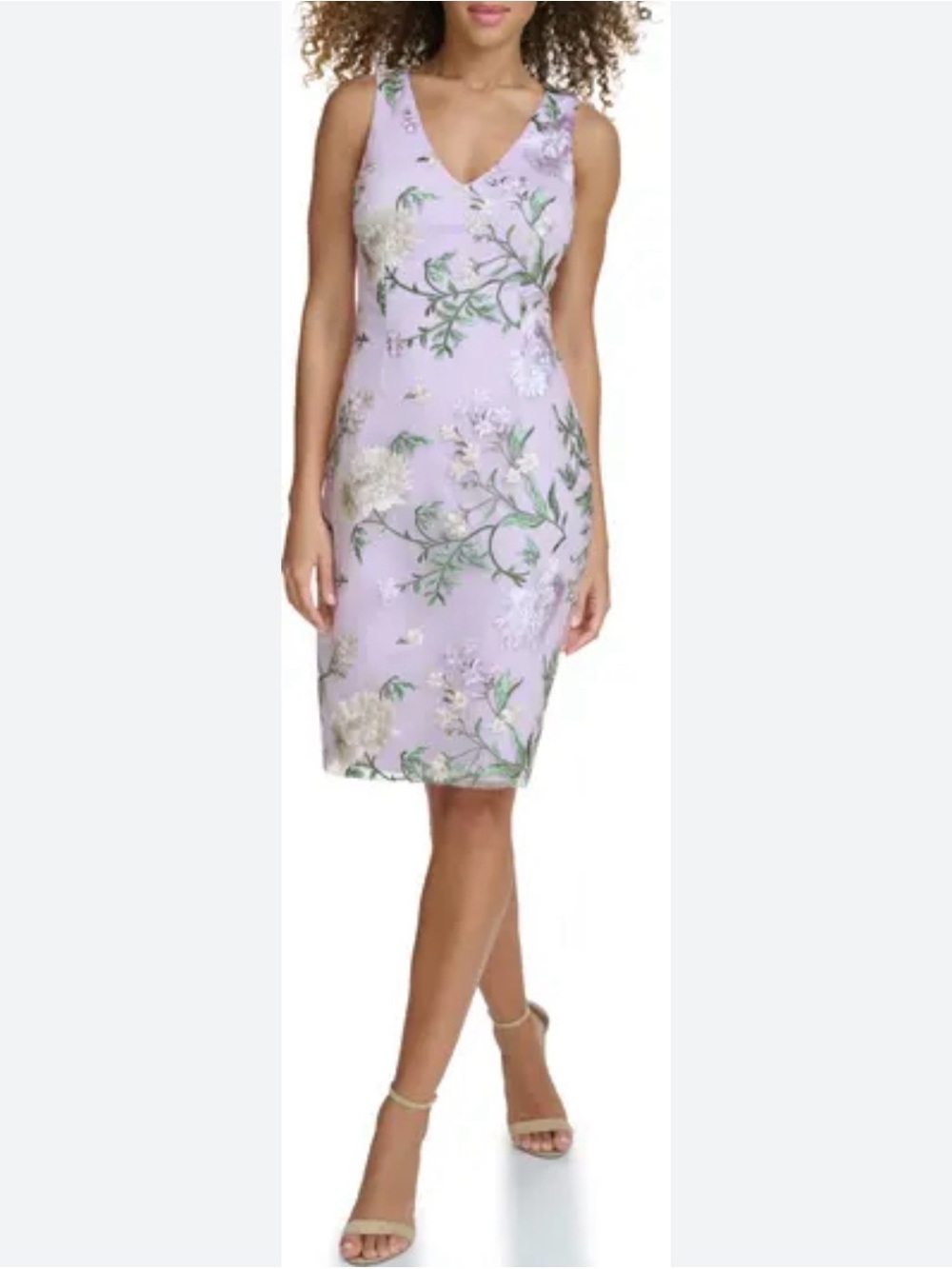 Siena Studio Lilac Floral V-Neck Sheath Midi Dress